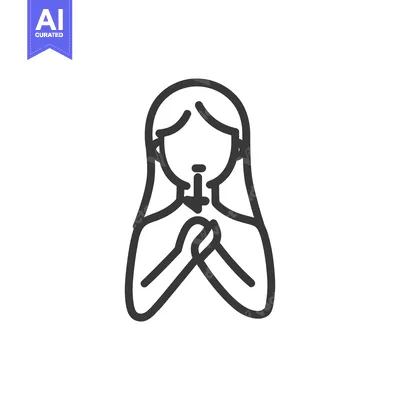 Premium design asset: A simple line art depiction of a person praying with a cross