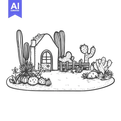 Aset premium populer: A Small Desert House Surrounded by Cacti