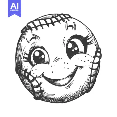 Aset premium populer: A Smiling Baseball with Big Eyes and a Stitched Surface
