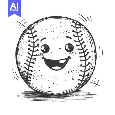 Aset desain premium: A Smiling Baseball With Big Eyes and a Wide Grin