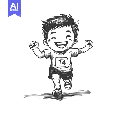 Aset premium populer: A Smiling Boy Running with Number 14 on His Shirt