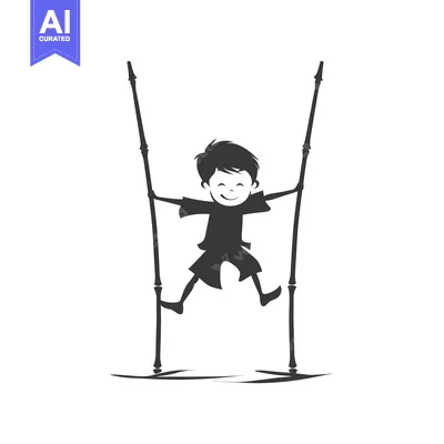 Aset desain premium: A smiling boy walking on stilts with outstretched arms