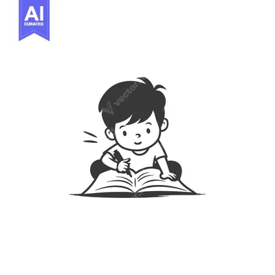 Aset desain premium: A smiling boy writing in a book with a pen