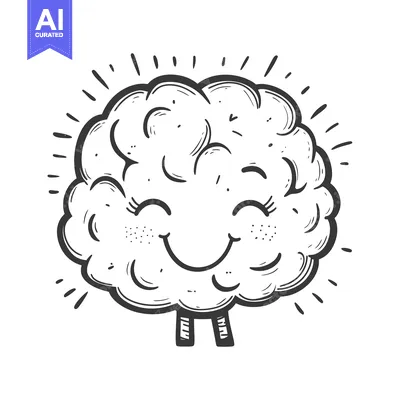 Aset desain premium: A Smiling Brain Character with a Glowing Aura