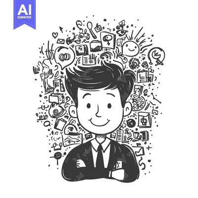 Popular premium asset: A Smiling Businessman Surrounded by Doodle Icons