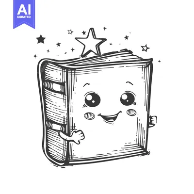 Aset desain premium: A Smiling Cartoon Book with a Star on Top