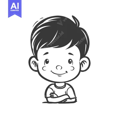 Aset premium populer: A smiling cartoon boy with short dark hair