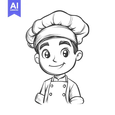 Aset desain premium: A Smiling Cartoon Chef With a Tall Hat