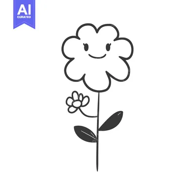 Aset desain premium: A Smiling Cartoon Flower with Five Petals and Two Leaves
