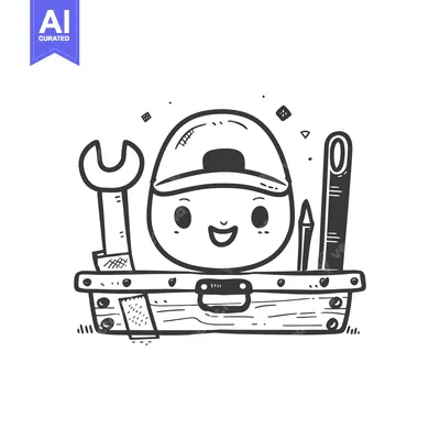 Aset premium populer: A smiling cartoon head wearing a cap inside a toolbox