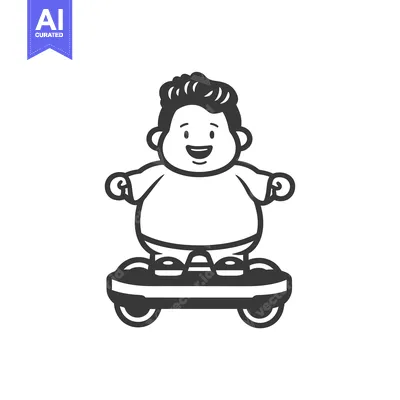 Aset desain premium: A smiling cartoon man riding a self-balancing scooter