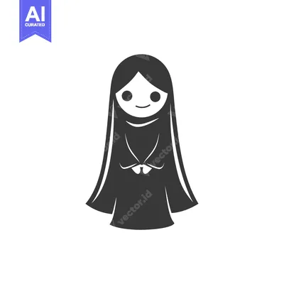 Aset premium populer: A smiling cartoon woman wearing an abaya