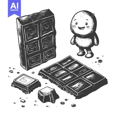 Popular premium asset: A Smiling Character Looking at Broken Chocolate Bars