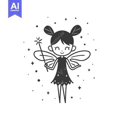 Aset premium populer: A Smiling Fairy with Wings Holding a Sparkling Wand