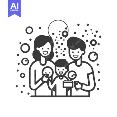 Popular premium asset: A Smiling Family of Three with Bubbles Surrounding Them