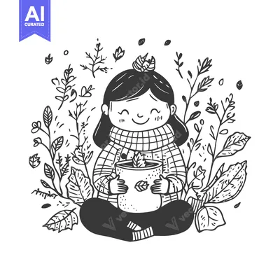 Popular premium asset: A Smiling Girl Holding a Mug of Tea Surrounded by Fall Leaves
