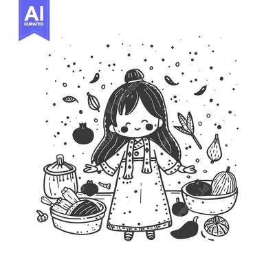 Aset premium populer: A Smiling Girl Surrounded by Various Fruits and Vegetables