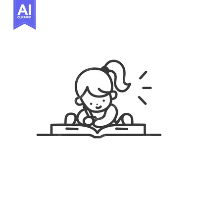 Aset desain premium: A Smiling Girl Writing in a Book with a Pencil