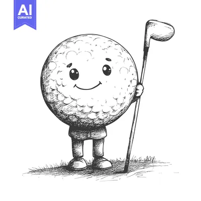 Premium design asset: A Smiling Golf Ball Character Holding a Golf Club