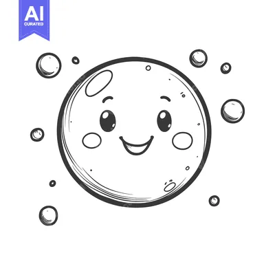 Premium design asset: A Smiling Moon-like Object Surrounded by Small Circles