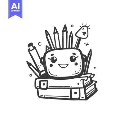 Premium design asset: A Smiling Pencil Case Holding Pencils and a Book