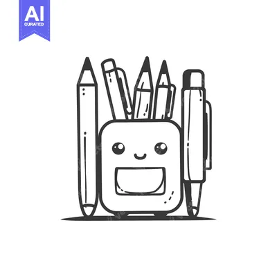 Aset premium populer: A Smiling Pencil Holder with Various Writing Implements