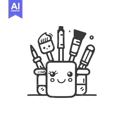 Aset desain premium: A Smiling Pen Holder With Various Art Supplies