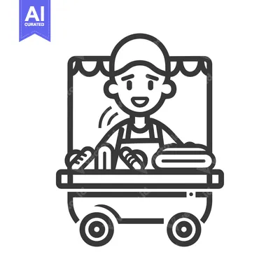 Aset desain premium: A Smiling Person Selling Hot Dogs From a Food Cart