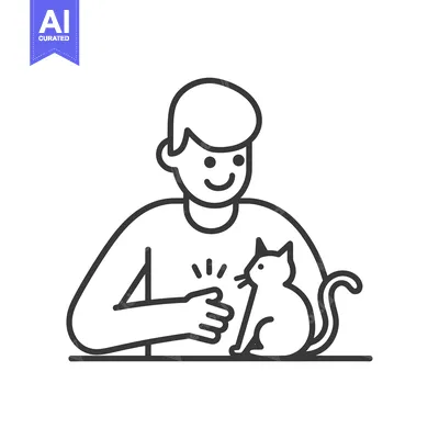 Aset desain premium: A Smiling Person with Short Hair Playing with a Cat