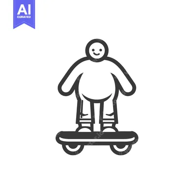 Aset desain premium: A smiling, round-bodied person riding a skateboard