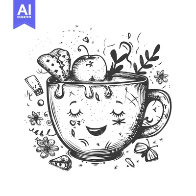 Popular premium asset: A Smiling Teacup With An Apple, Flowers, And A Butterfly