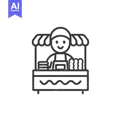 Aset premium populer: A smiling vendor standing behind a food stall