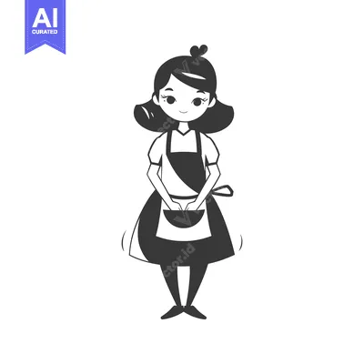 Aset desain premium: A smiling woman wearing an apron and holding a bowl