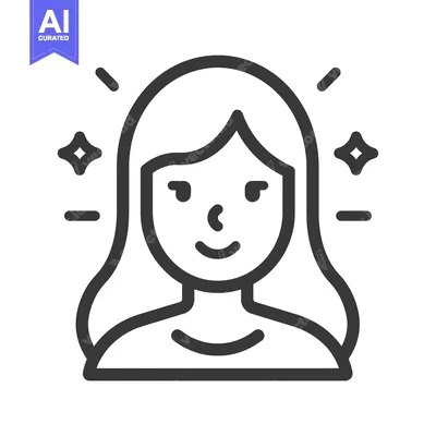 Aset desain premium: A smiling woman with long hair and two shining stars above her head.