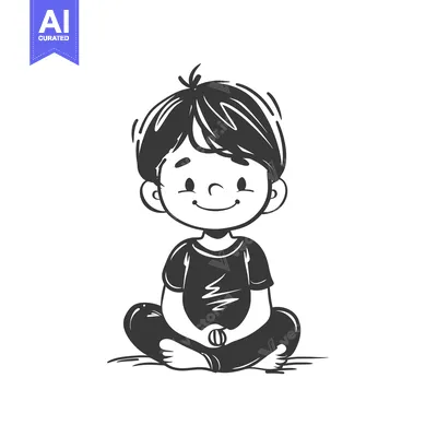 Premium design asset: A smiling young boy sitting with crossed legs