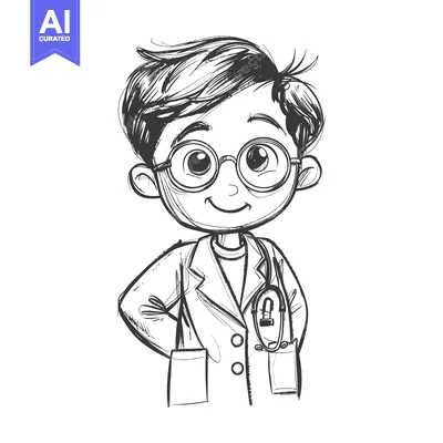 Premium design asset: A smiling young boy wearing a doctor's coat and stethoscope