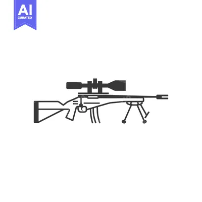 Premium design asset: A Sniper Rifle With Scope And Bipod In Black And White
