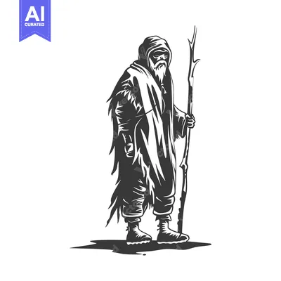 Aset premium populer: A solitary figure, cloaked and holding a staff, stands on a barren lan