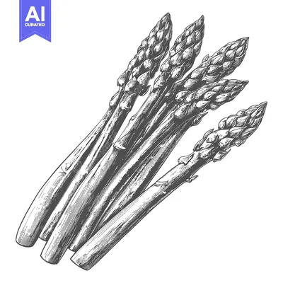 Aset desain premium: A detailed hand drawn sketch of fresh asparagus spears