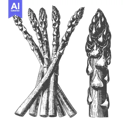 Aset premium populer: Asparagus stalks and the illustration of a single upright plant