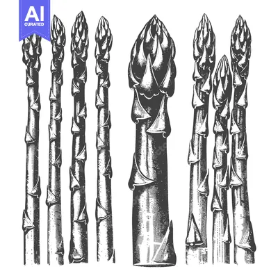 Aset desain premium: Asparagus spears in a detailed engraved style illustration