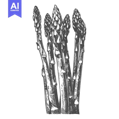 Popular premium asset: Asparagus stalks are illustrated in a classic black and white style