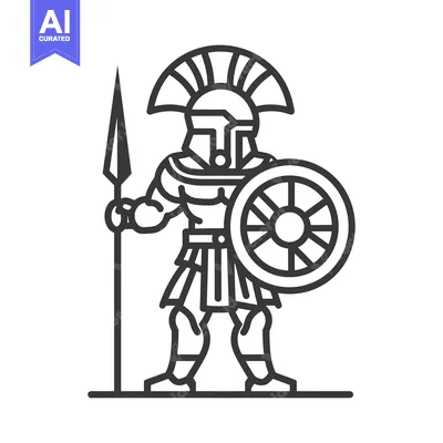 Aset desain premium: A Spartan Warrior Holding a Spear and Shield