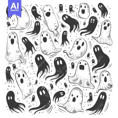 Aset desain premium: A Spooky Gathering of Hand-Drawn Ghosts