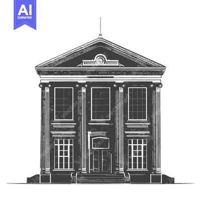 Aset desain premium: The grayscale facade of a classic building with columns