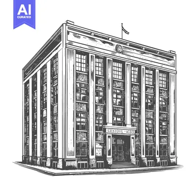 Aset desain premium: Architectural illustration of a large square building with many window