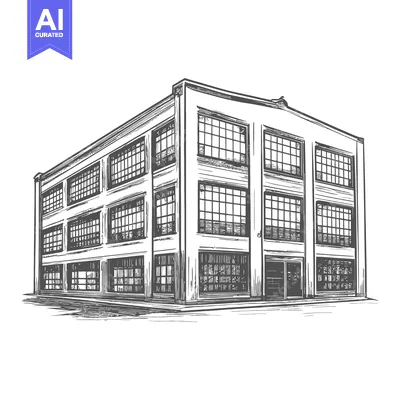 Aset premium populer: This represents a drawing of a large industrial building