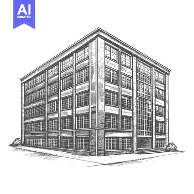 Aset desain premium: A large building represents the drawing of a building structure