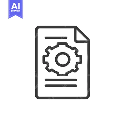 Aset desain premium: Technical Document Icon: Gear on Paper with Folded Corner, Outline Sty