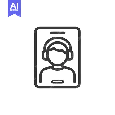 Aset premium populer: Minimalist Icon of Man with Headphones in Frame, Outline Style